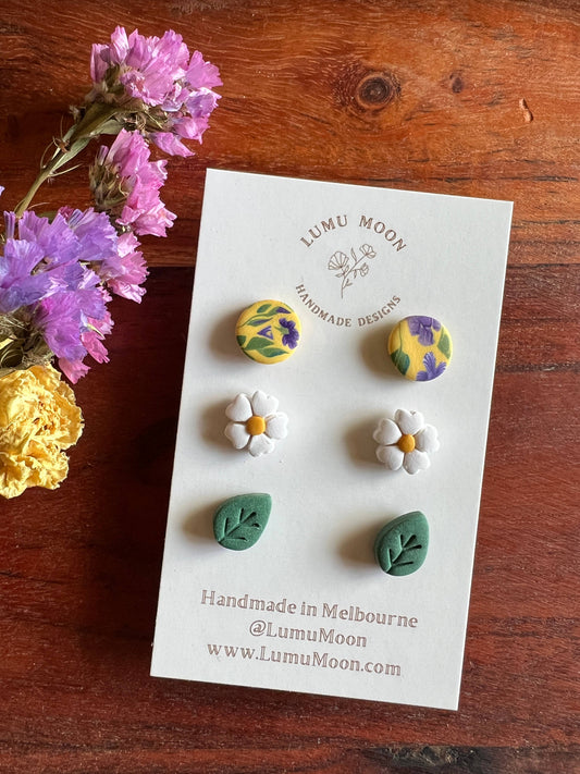 Yellow & Purple Floral Stud Pack