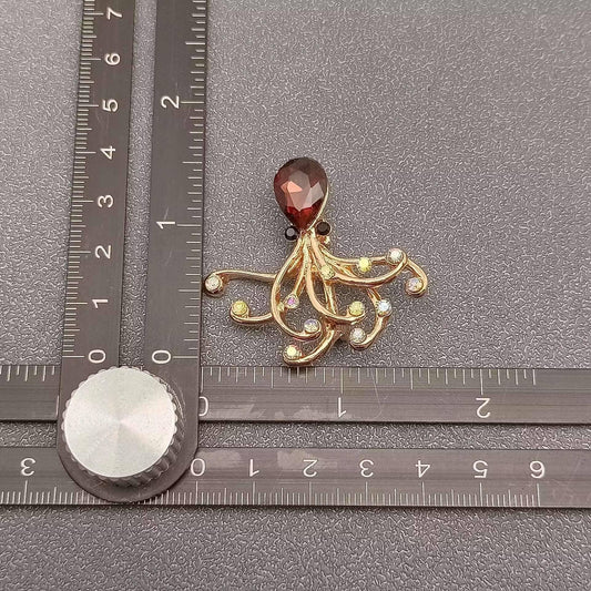 Octopus Rhinestone & Glass Brooch
