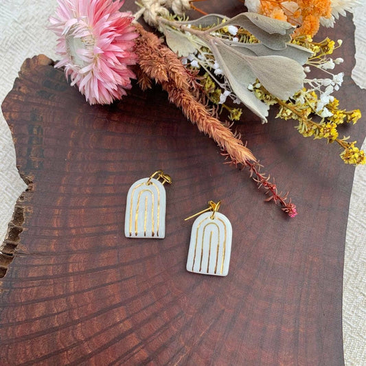 Porcelain Rainbow Earrings with Gold finish: White