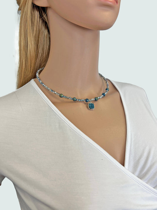 Druzy Pendant Memory Wire Choker