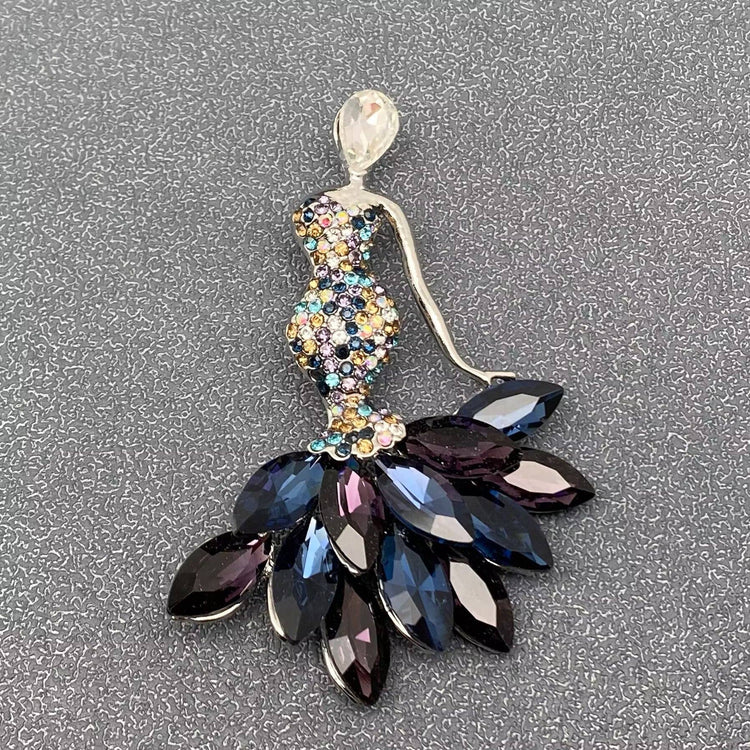Sparkling Glass & Rhinestone Dress Women Brooch