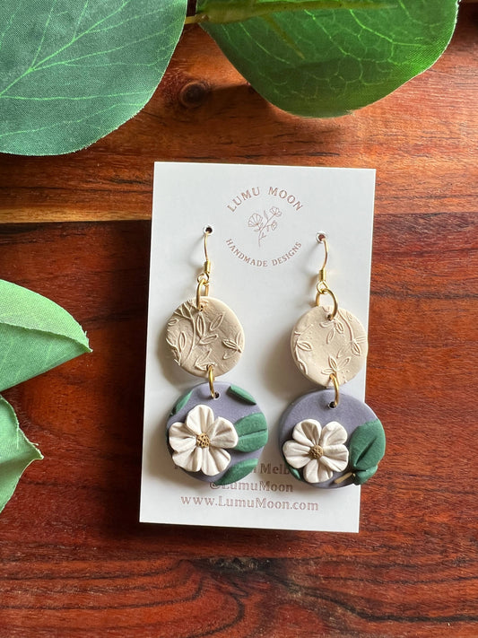 Purple & White Floral Earrings