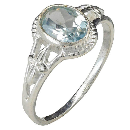 Faceted Blue Topaz Sterling Silver Ring
