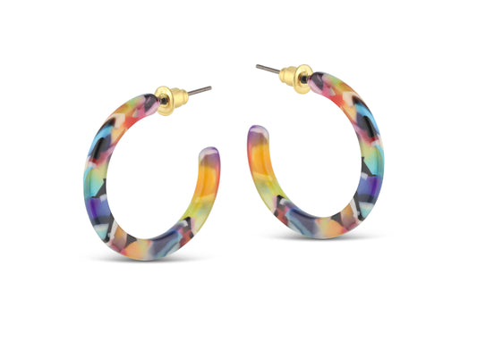 Emily Tiny Hoop Resin Earrings: RED/ORANGE/LILAC