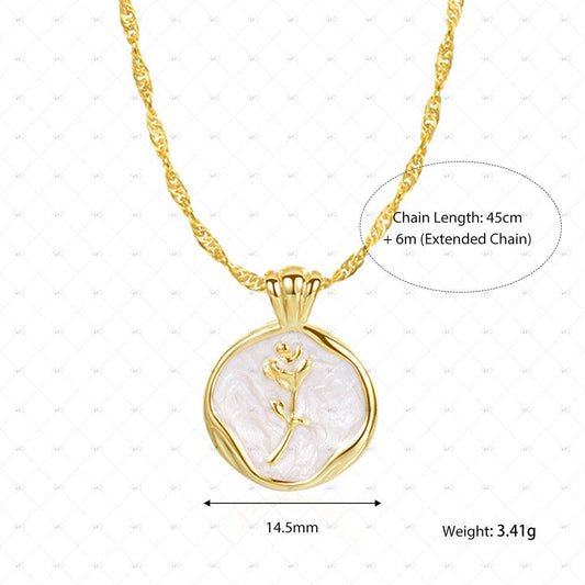 S925 Silver Vintage Drop Glaze Rose Necklace