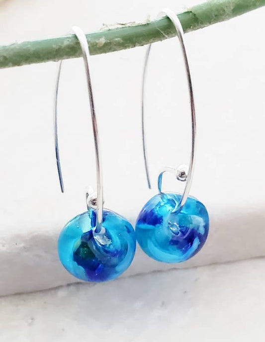 Silver Marquis Earrings in Azure Blue