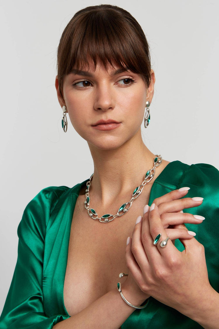 Handmade Green Crystal Pewter Necklace