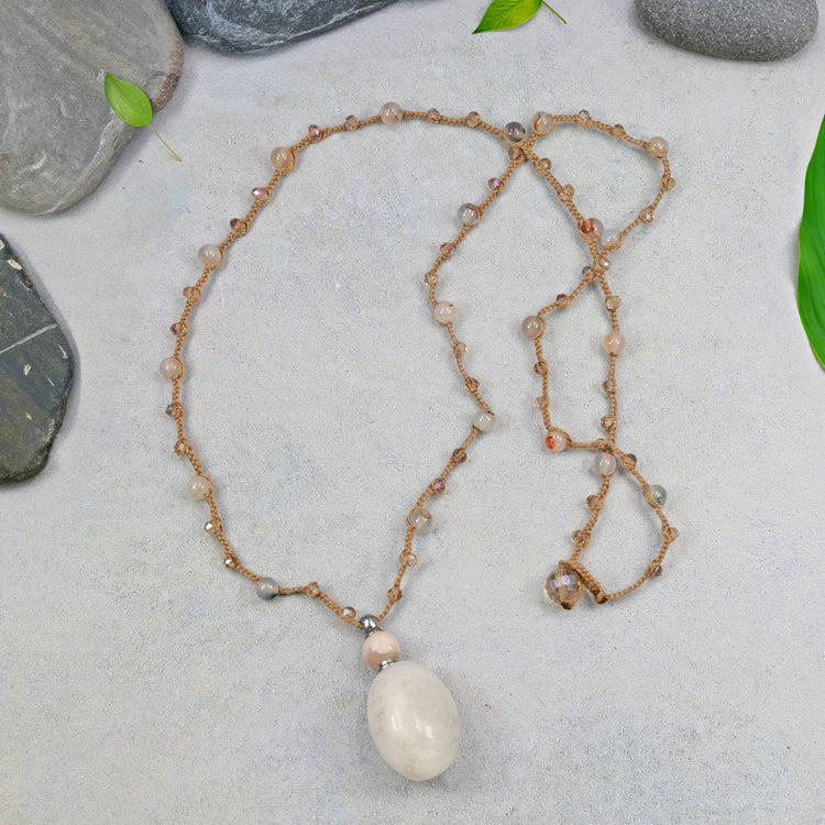 Flower Agate Perfume Bottle Necklace