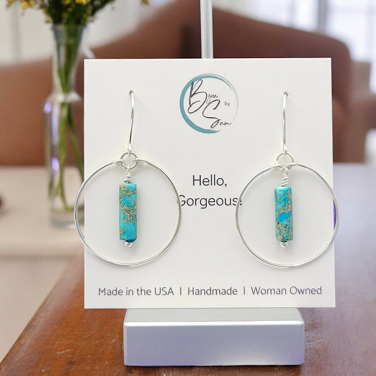 Jasper Ocean Stone Silver Hoops