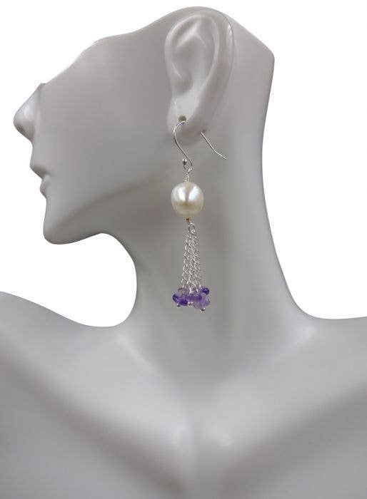Amethyst and Pearl Long Earrings