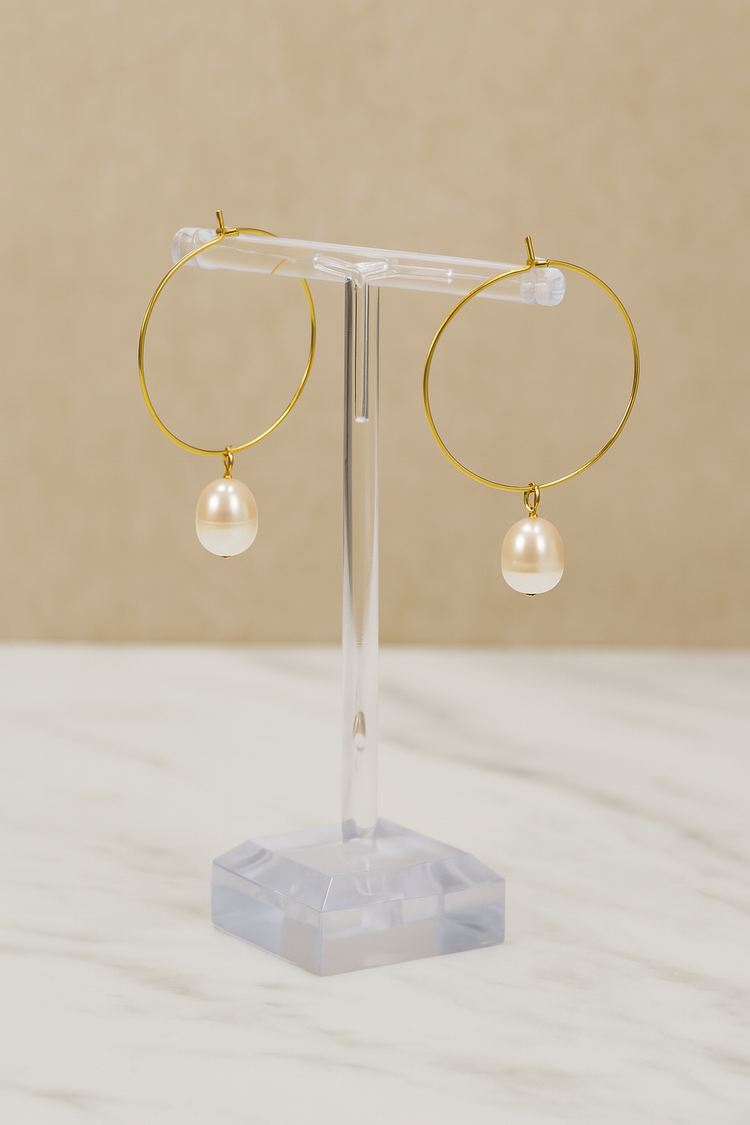 Luna Grace – Pearl Drop Hoop Earrings