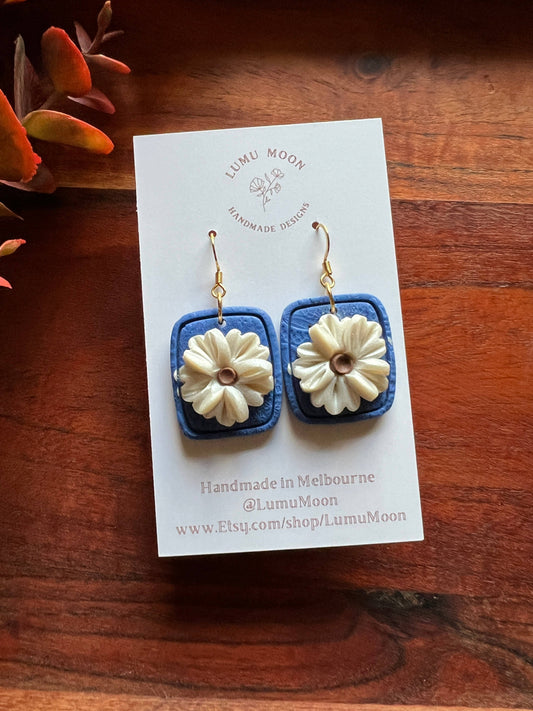Midnight Morning Floral Earrings: Blue