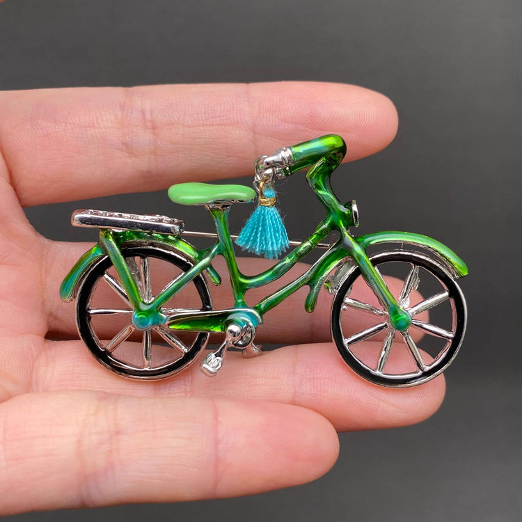 Green Enamel Bicycle Brooch
