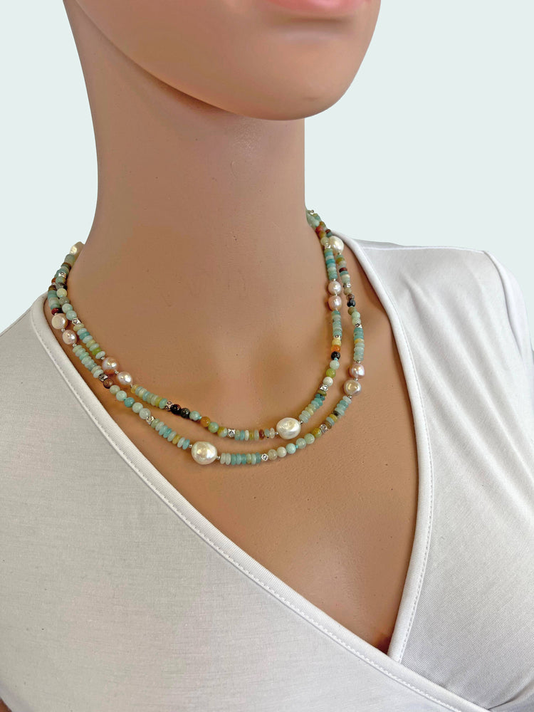 Pearl & Amazonite Beaded Necklace
