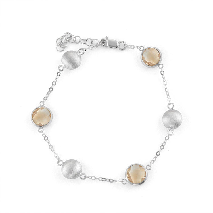 Sterling Silver Link Bracelet w/Satin Balls & Round Citrine