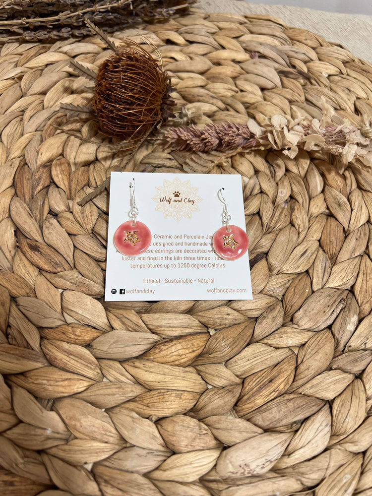 Turtle Ceramic Earrings: Pink