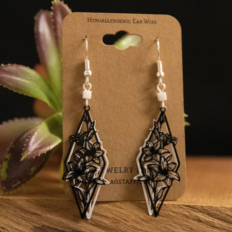 Black and White Lily Earrings