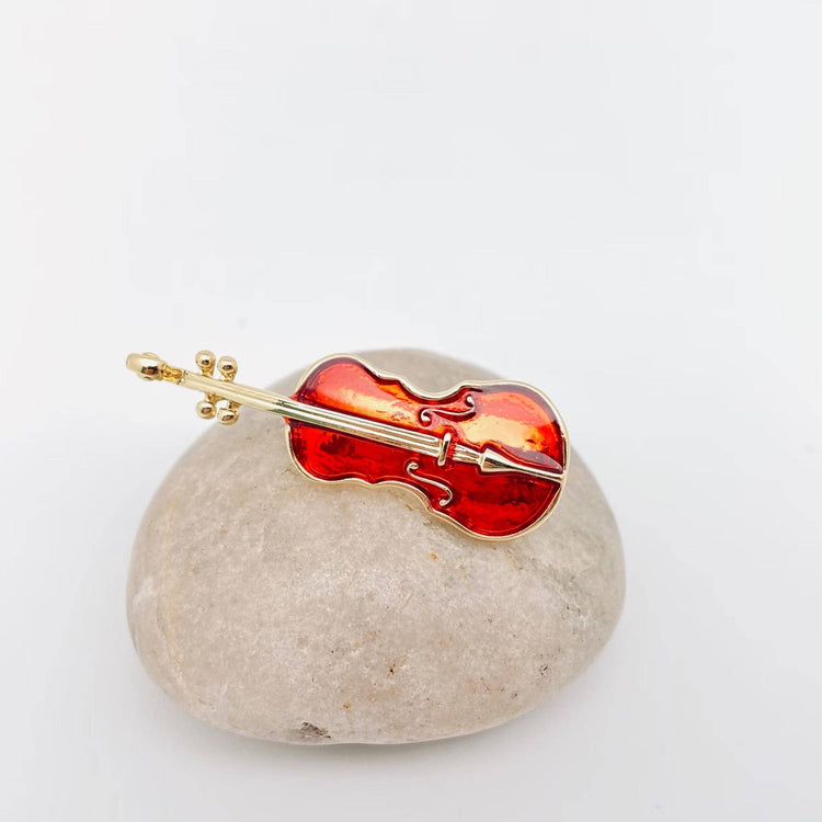 Enamel Red Violin Metal Brooch