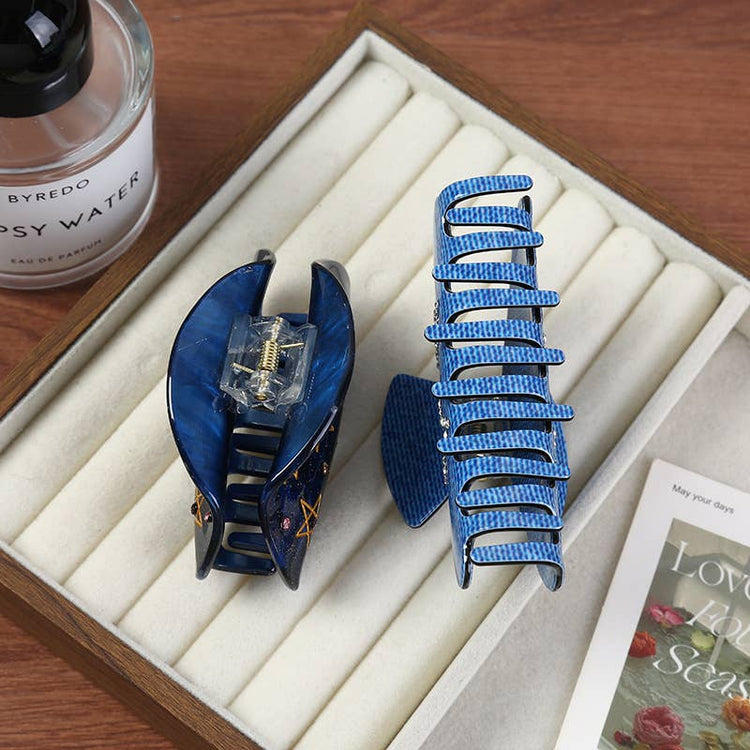 Starry Sky & Star Hair Clip Blue
