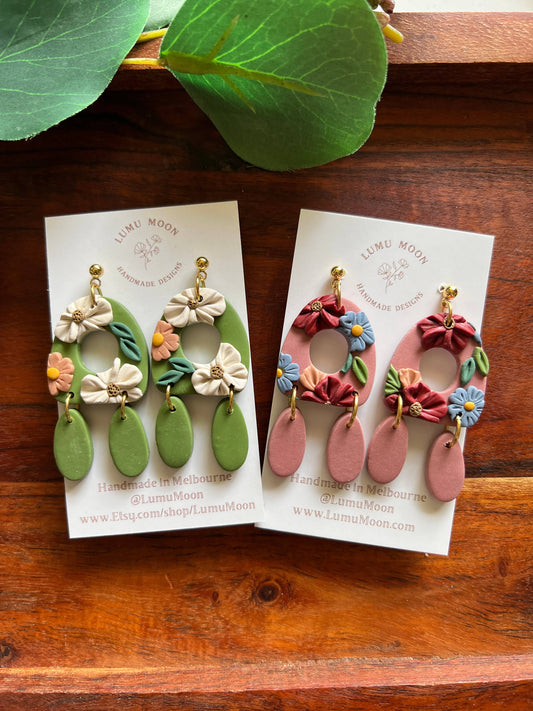 Floral Statement Earrings Pink