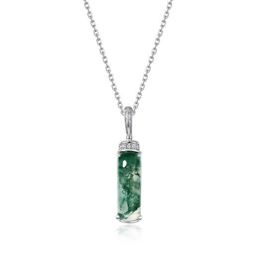 Sterling Silver Necklace with Green Moss Stone