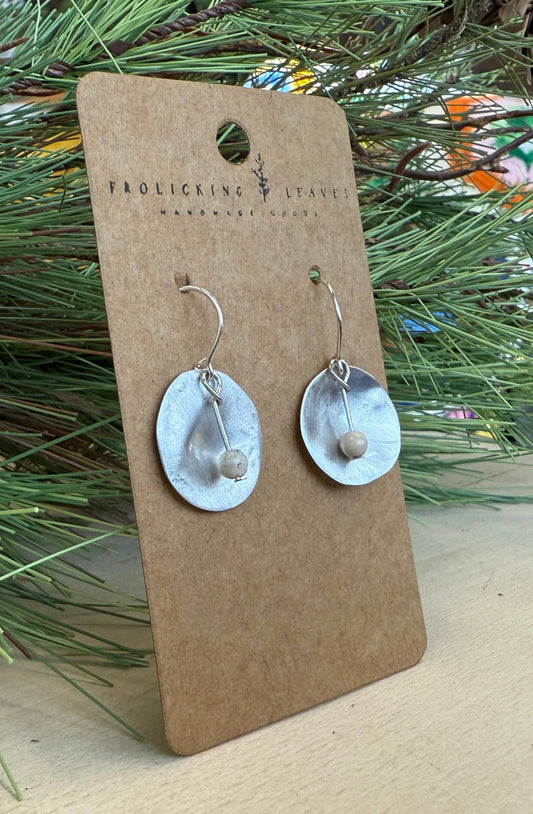 Hammered Metal and Opal Earrings