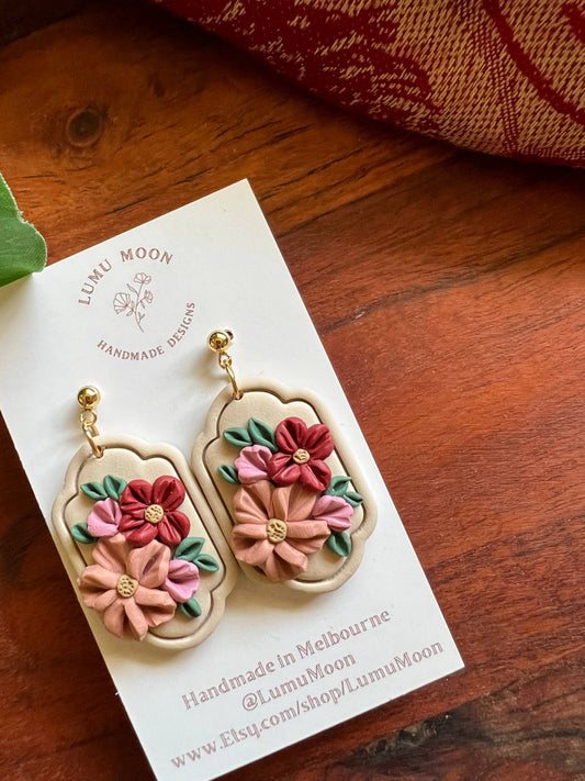 Red & Floral Bouquet Earrings: Short