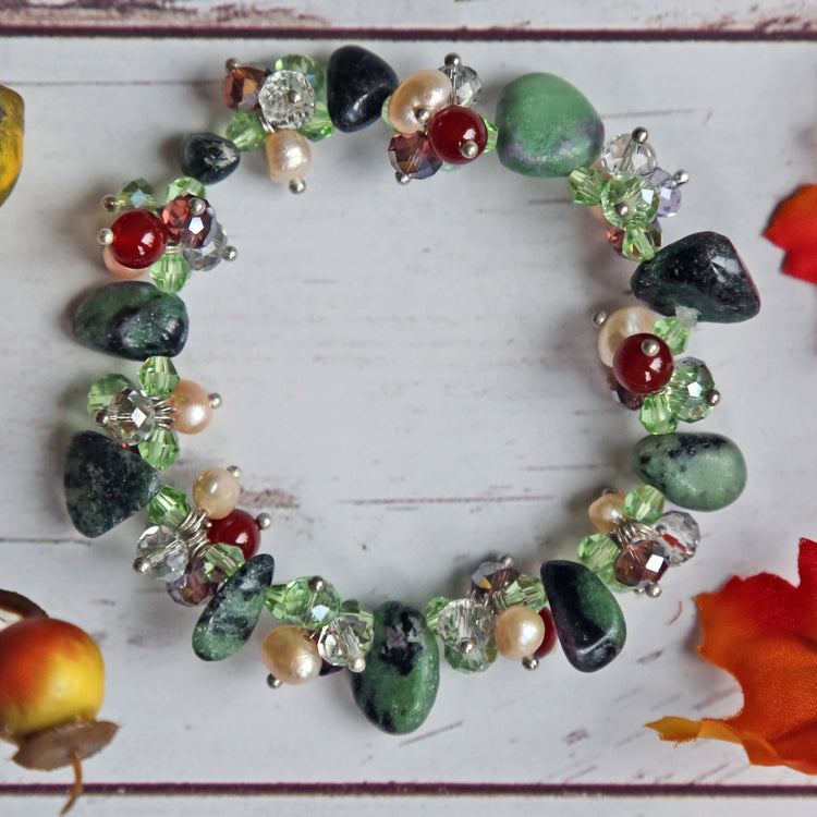 Festive Ruby-Zoisite & Carnelian Stretch Bracelet