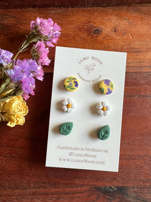 Yellow & Purple Floral Stud Pack
