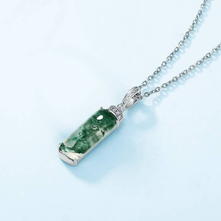 Sterling Silver Necklace with Green Moss Stone