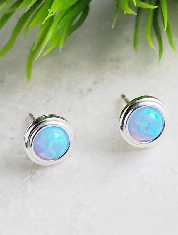 Fire Opal Silver Studs