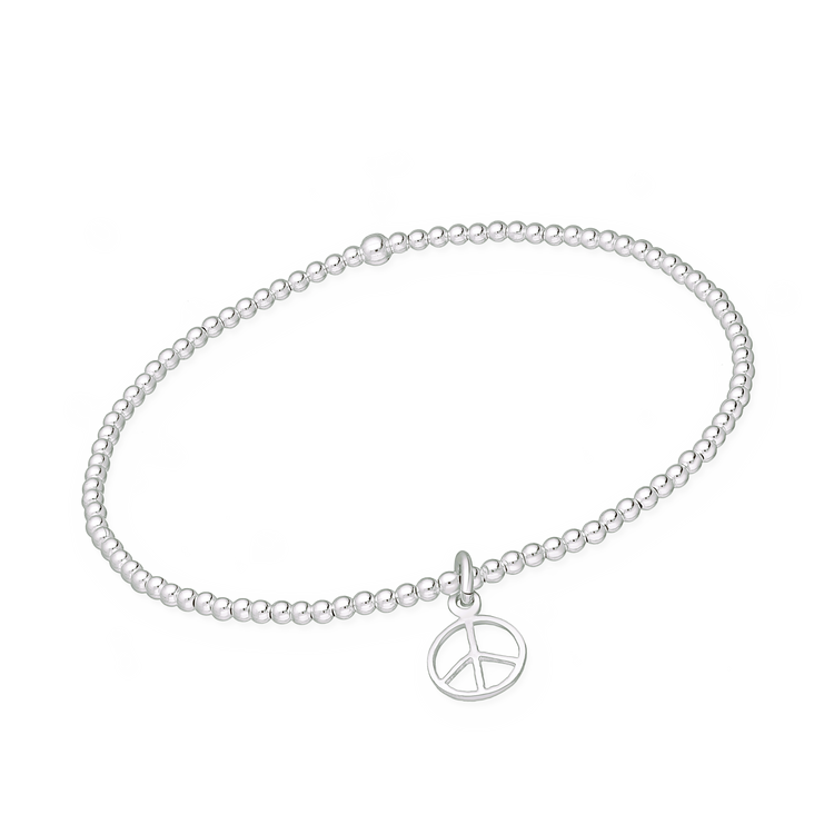 Peace Silver Bead Bracelet