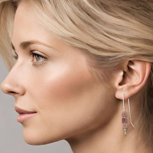 Pink Rhodonite Silver Threader Earrings