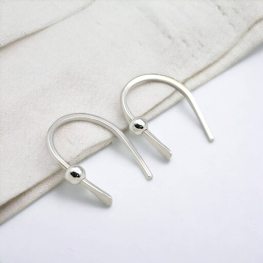 Tiny Silver Hugger Earrings with Silver Bead