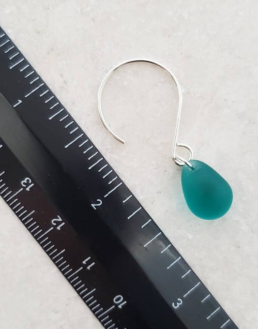 Silver Eco Sea Glass Sea Droplets Earrings - Teal