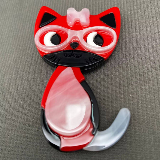 Cat with Glasses Acrylic Brooch