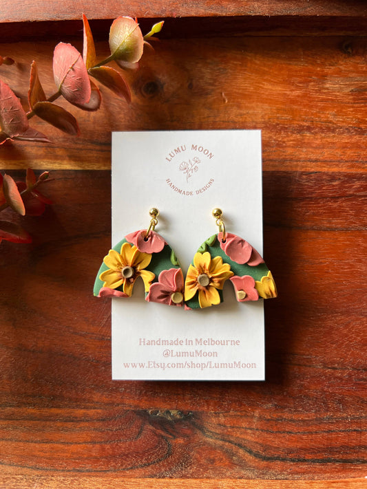 Green Spring Floral Earrings - Short Arch