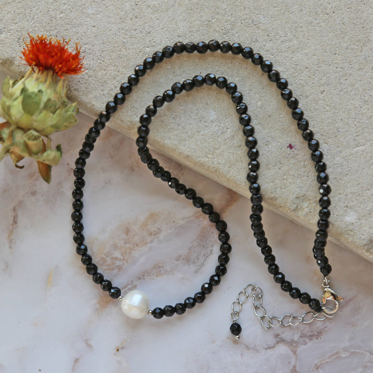 Onyx & Cultured Pearl Collar Necklace