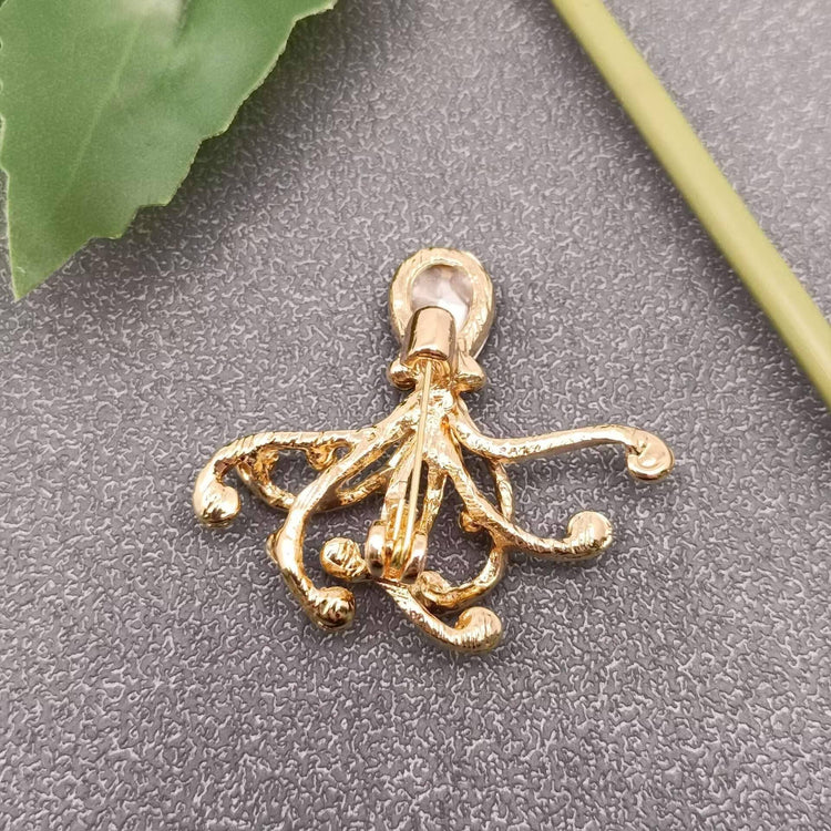 Octopus Rhinestone & Glass Brooch