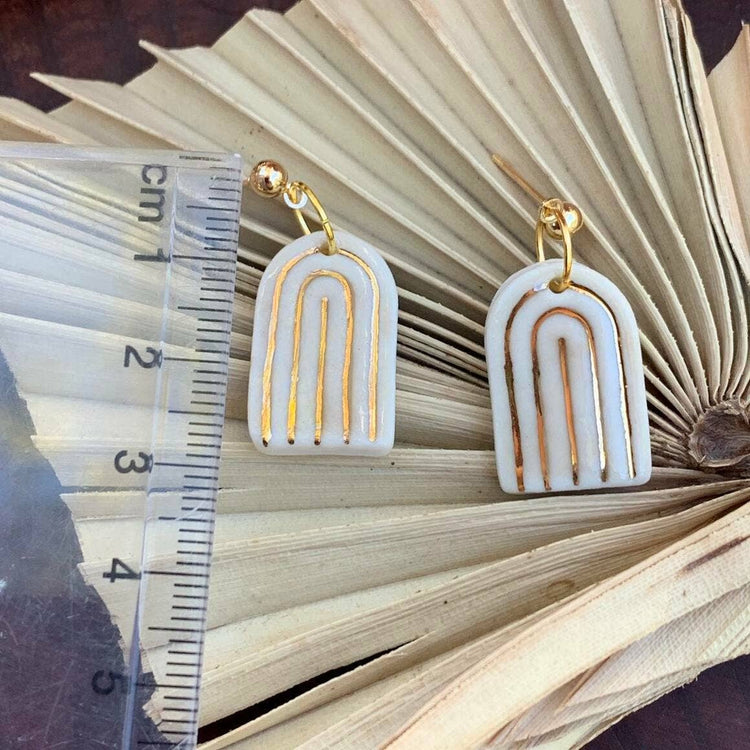 Porcelain Rainbow Earrings with Gold finish: White