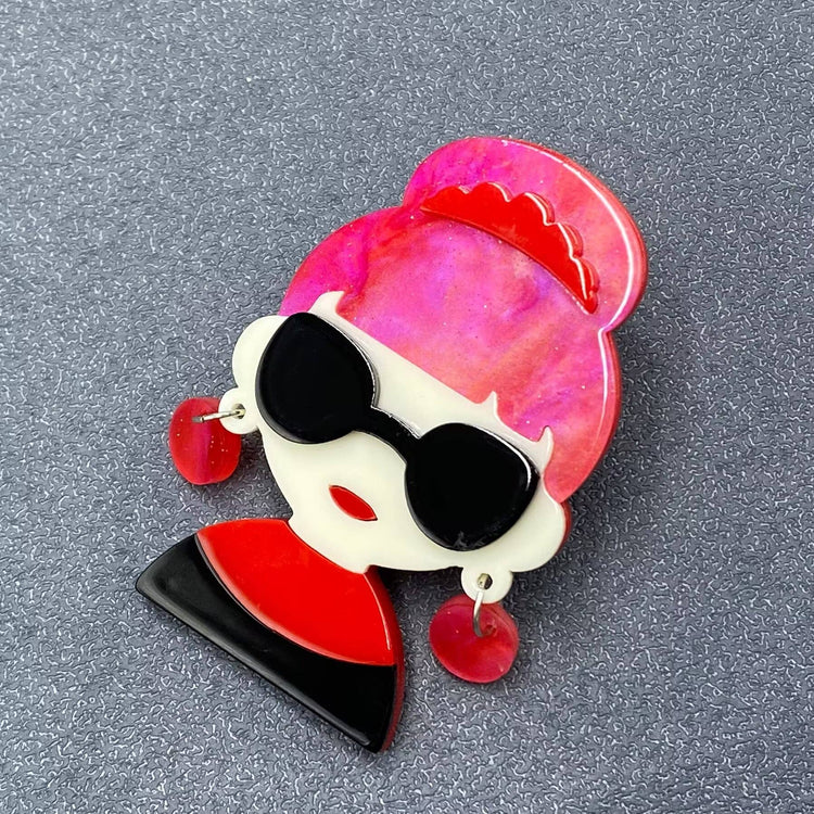 Girl with Sunglasses Acrylic Brooch