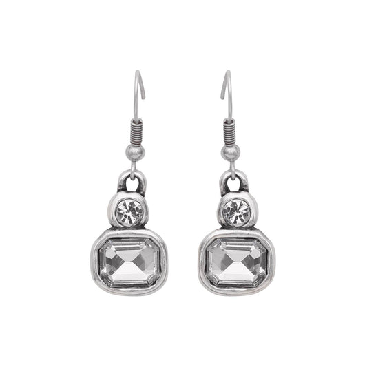Square Clear Crystal Handmade  Pewter Earrings