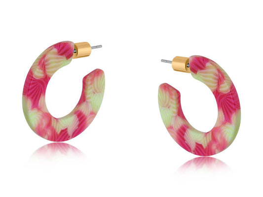 Emma Flat Oval Resin Hoop Earrings: YELLOW PINK