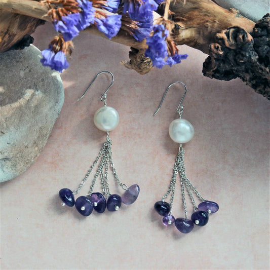 Amethyst and Pearl Long Earrings