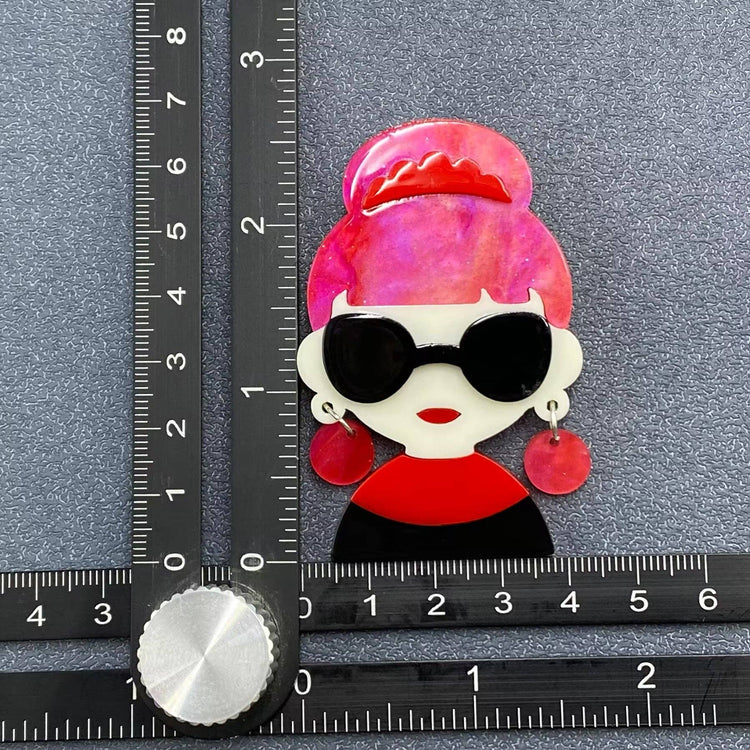 Girl with Sunglasses Acrylic Brooch
