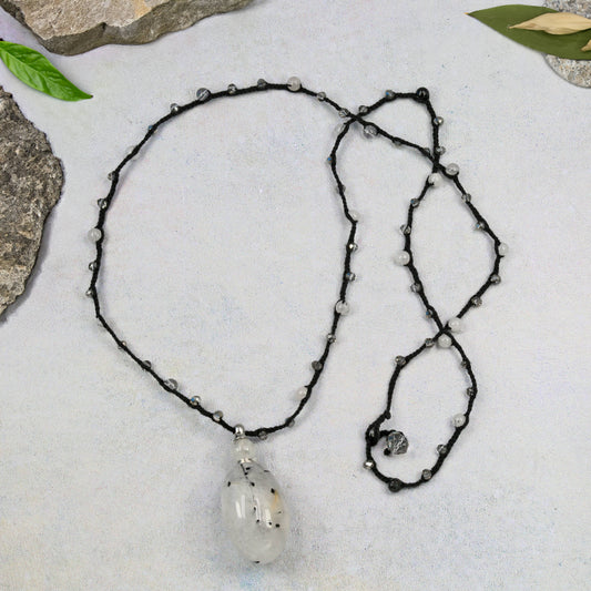 Black Rutilated Quartz Perfume Bottle Necklace