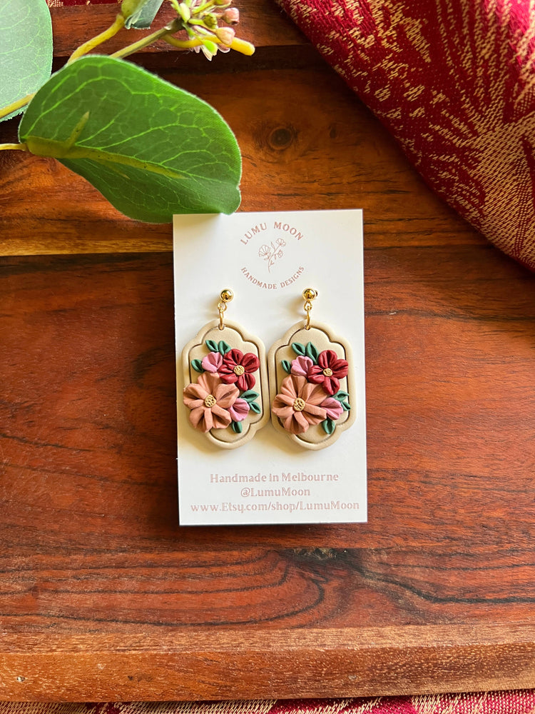 Red & Floral Bouquet Earrings: Short