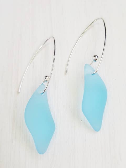 Eco Sea Glass Marquis Splash Earrings - Turquoise