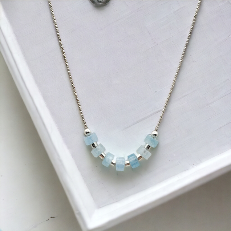 Aquamarine Gemstone Sterling Silver Necklace