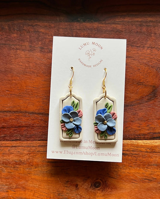 Blue Floral Statement Earrings
